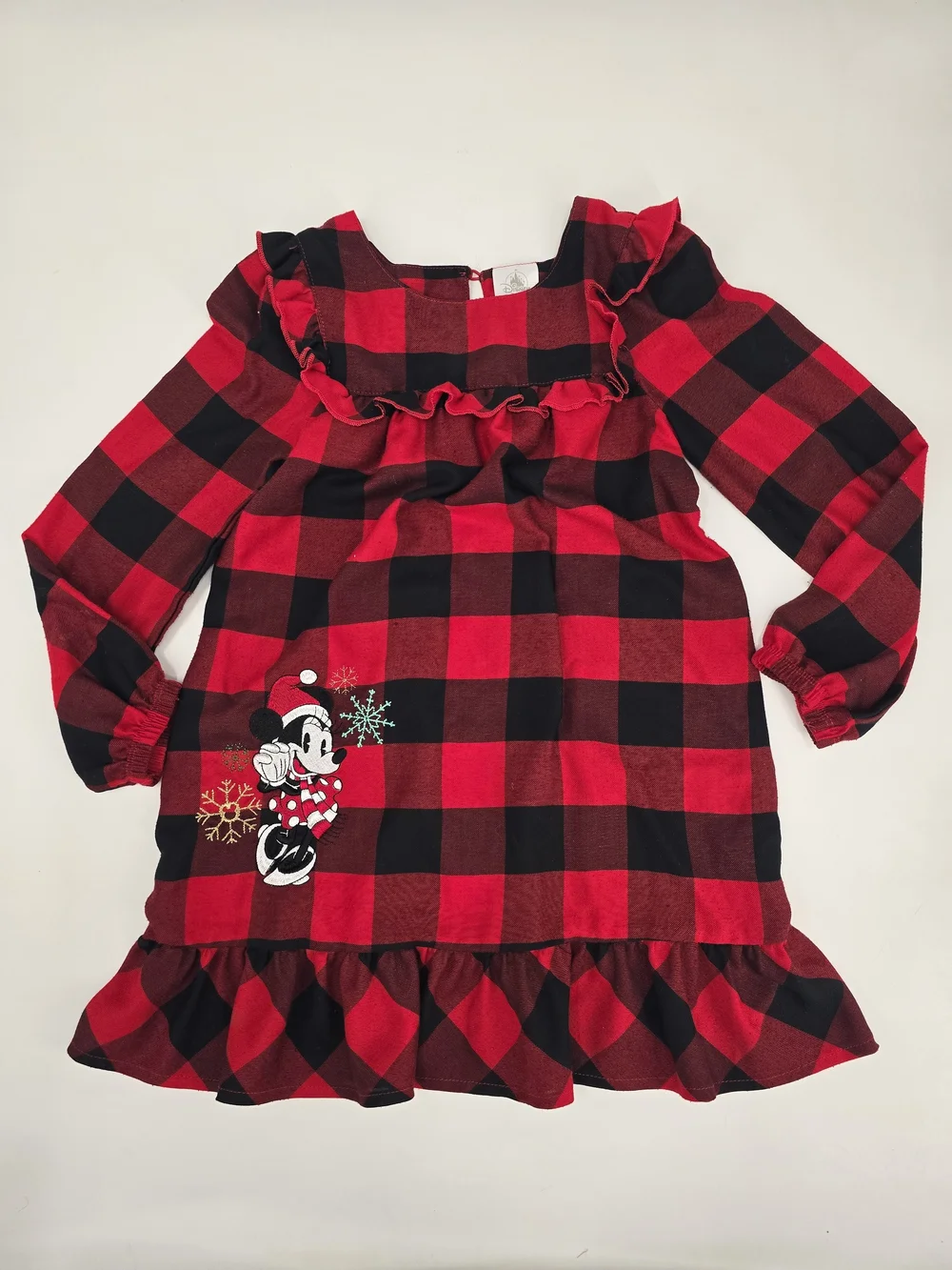 Disney Red and Black Buffalo Plaid Minnie Mouse Girls Nightgown Size 5/6